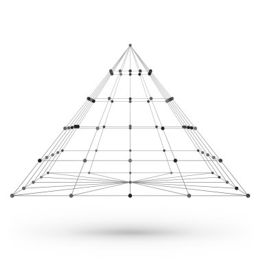 Tel kafes poligonal geometrik öğesi. Koni ile bağlı çizgiler ve noktalar. Vektör çizim gölge beyaz zemin üzerine