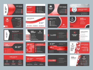 Kartvizit şablonları. İleti örneği tasarım vektör kümesi. Kırmızı ve siyah renkleri. Düz stil vektör çizim