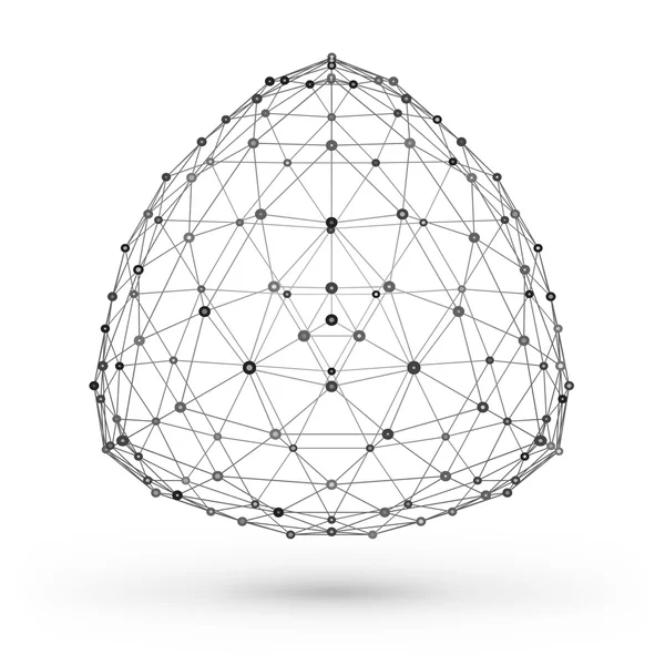 Abstraktní drátový polygonální geometrický prvek s čárami a tečkami. Vektorové ilustrace na bílém pozadí s odstínem — Stockový vektor
