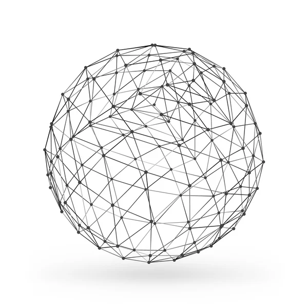 Каркас багатокутний геометричний елемент. Сфера з з'єднаними лініями і точками. Векторна ілюстрація на білому тлі з відтінком — стоковий вектор