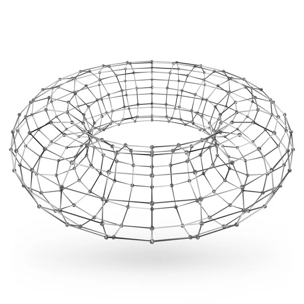 Многоугольный геометрический элемент Wireframe. Торус с соединенными линиями и точками. Векторная иллюстрация на белом фоне с тенью — стоковый вектор