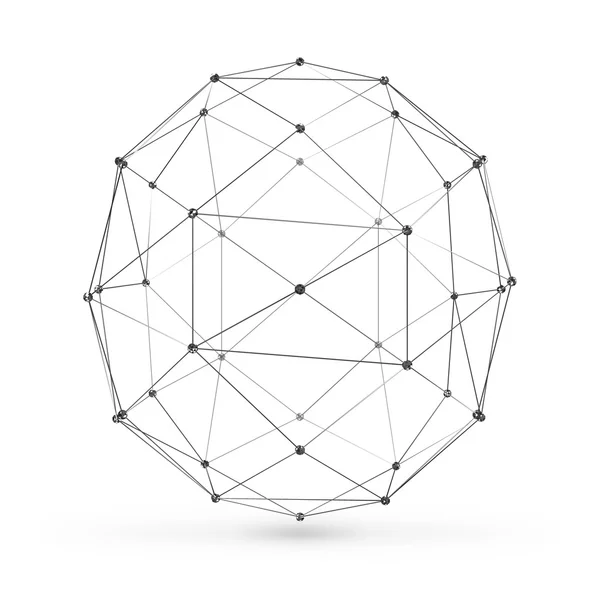 Wireframe polygonal geometriska element. Sfär med anslutna linjer och punkter. Vektorillustration på vit bakgrund med nyans — Stock vektor