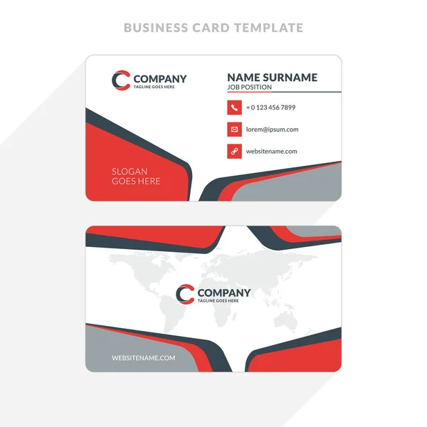 Δημιουργική και καθαρό Double-sided επαγγελματική κάρτα πρότυπο. Κόκκινο και μαύρο χρώμα. Εικονογράφηση διάνυσμα επίπεδη σχεδίαση. Σχέδιο επιστολόχαρτου — Διανυσματικό Αρχείο