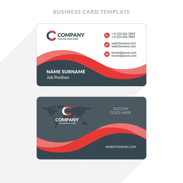 Creative and Clean Double-sided Business Card Template. Red and Black Colors. Flat Design Vector Illustration. Stationery Design — Stock Vector