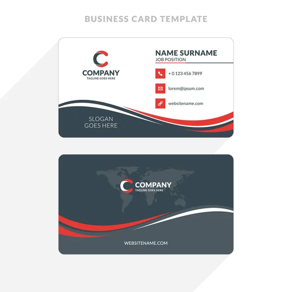 Creative and Clean Double-Side Business Card Template. Красный и черный цвета. Векторная иллюстрация плоского дизайна. Канцелярский дизайн — стоковый вектор