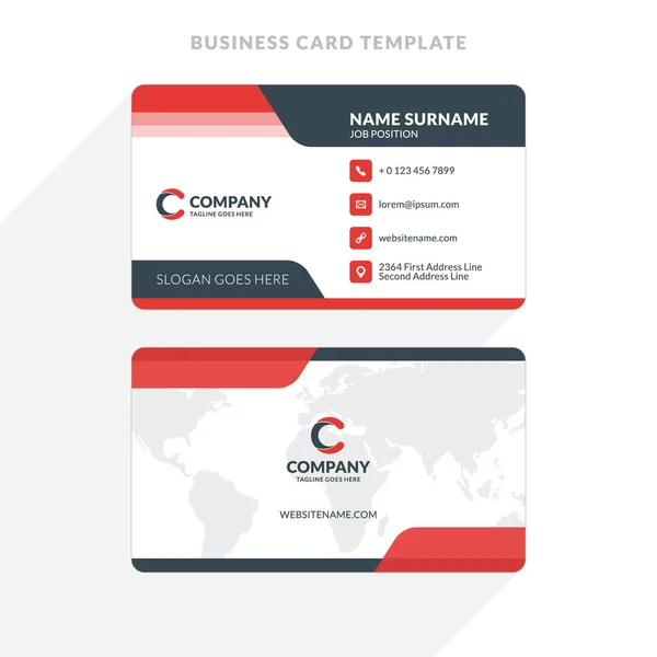 Creative and Clean Double-Side Business Card Template. Красный и черный цвета. Векторная иллюстрация плоского дизайна. Канцелярский дизайн — стоковый вектор