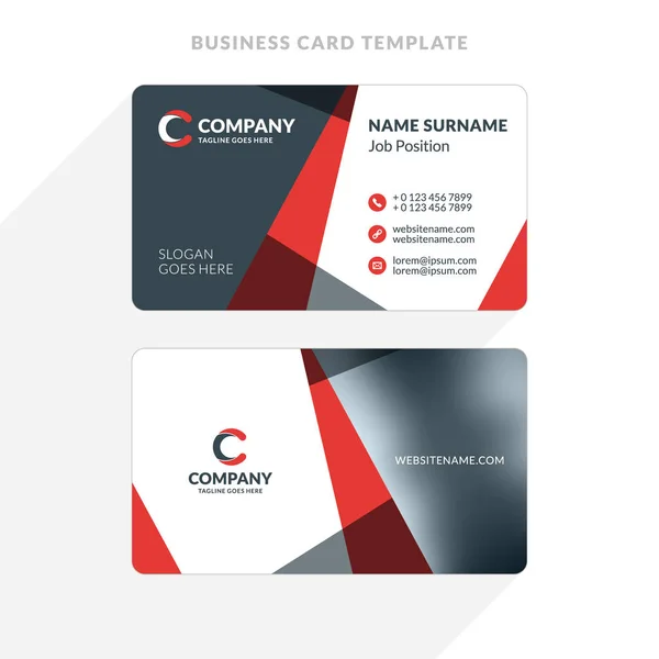 Δημιουργική και καθαρό Double-sided επαγγελματική κάρτα πρότυπο. Κόκκινο και μαύρο χρώμα. Εικονογράφηση διάνυσμα επίπεδη σχεδίαση. Σχέδιο επιστολόχαρτου — Διανυσματικό Αρχείο