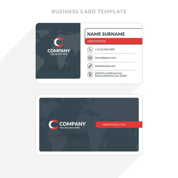 Creative and Clean Double-Side Business Card Template. Красный и черный цвета. Векторная иллюстрация плоского дизайна. Канцелярский дизайн — стоковый вектор