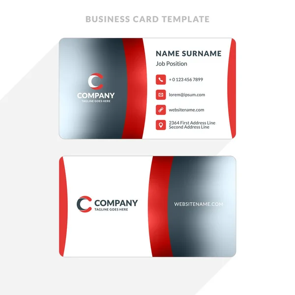 Creative and Clean Double-Side Business Card Template. Красный и черный цвета. Векторная иллюстрация плоского дизайна. Канцелярский дизайн — стоковый вектор