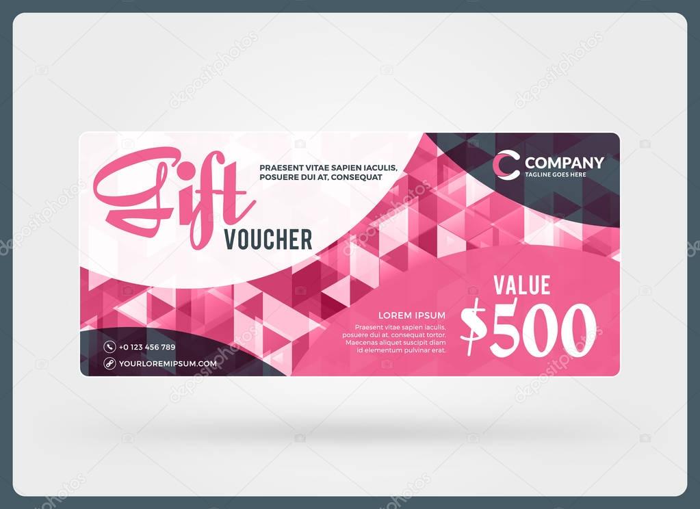 Gift voucher. Vector design template. Discount card. Gift certificate. Pink Color Theme. Vector Illustration
