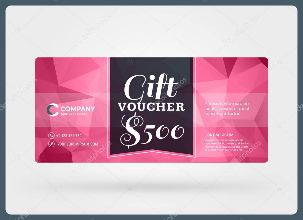 Gift voucher. Vector design template. Discount card. Gift certificate. Pink Color Theme. Vector Illustration