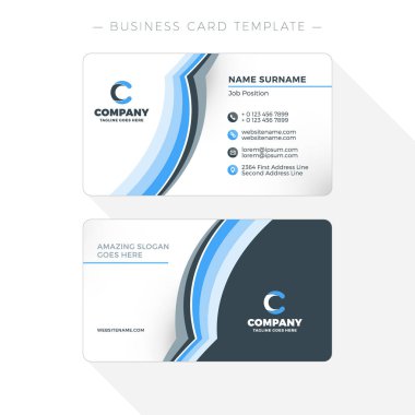 Çift taraflı kartvizit şablonuna soyut dalgalar mavi ve siyah arka plan ile. Vektör çizim. İleti örneği tasarım