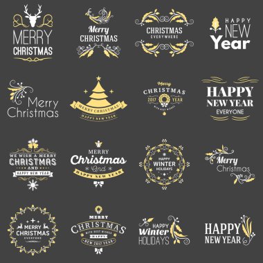 Noel dekorasyon vektör öğeleri. Mutlu Noeller ve mutlu bayramlar dileklerimle. Dekorasyon öğeleri kümesi vektör