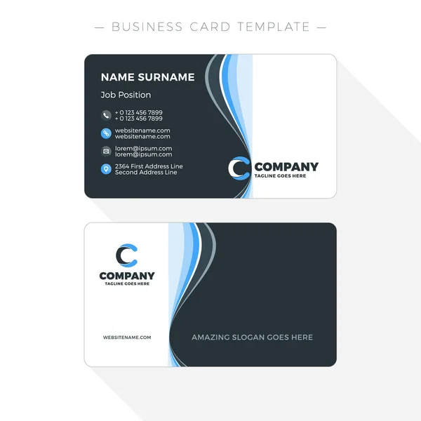 Двусторонний шаблон визитной карточки с абстрактным синим и черным фоном. Векторная иллюстрация. Канцелярский дизайн — стоковый вектор