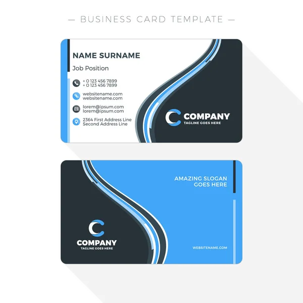 Modelo de cartão de visita dupla face com abstrato azul e preto Ondas fundo. Ilustração vetorial. Design de artigos de papelaria —  Vetores de Stock