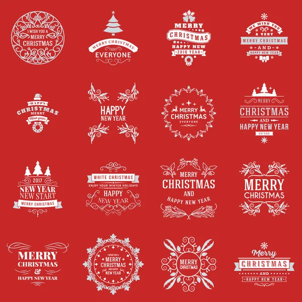 Kerst decoratie vectorelementen. Vrolijk kerstfeest en Happy Holidays wensen. Vector Set decoratie elementen — Stockvector