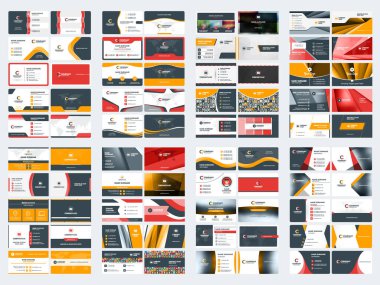 Çift taraflı kartvizit vektör şablonları koleksiyonu. İleti örneği tasarım vektör kümesi