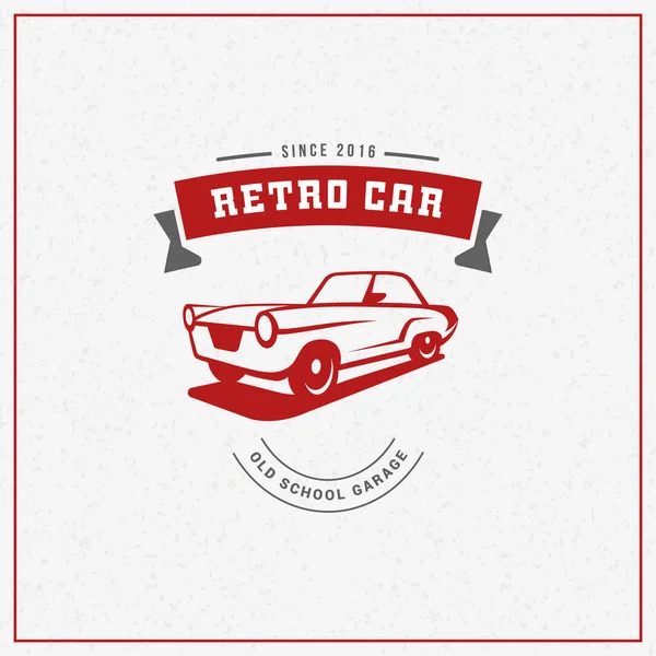 Logo de voiture classique, emblème, insigne. Réparation de voiture de service, restauration de voiture et éléments de conception de club de voiture. Illustration vectorielle. Rouge et gris sur fond clair — Image vectorielle