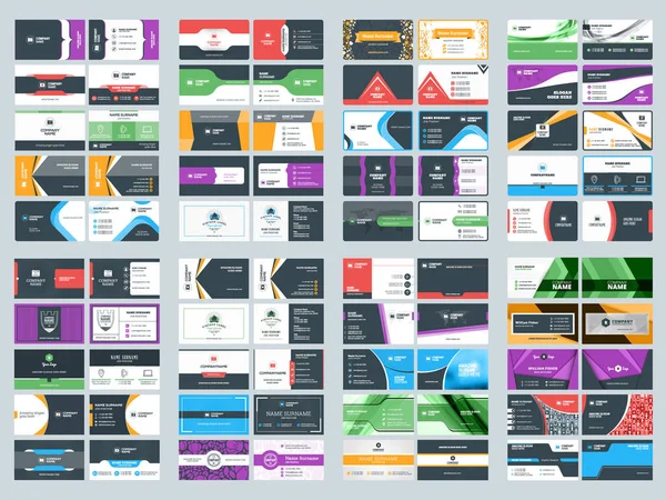 Verzameling van sjablonen voor dubbele dubbelzijdige visitekaartjes-vector. Briefpapier vector ontwerpset — Stockvector