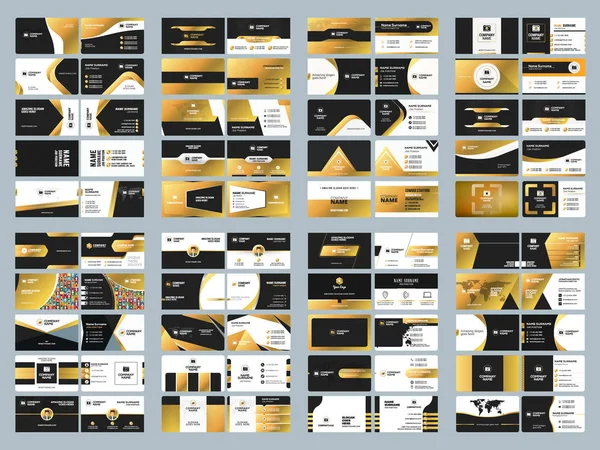 Verzameling van sjablonen voor dubbele dubbelzijdige visitekaartjes-vector. Briefpapier vector ontwerpset — Stockvector