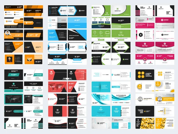 이중 양면된 명함 벡터 템플릿 컬렉션입니다. 편지지 디자인 벡터 세트 — 스톡 벡터