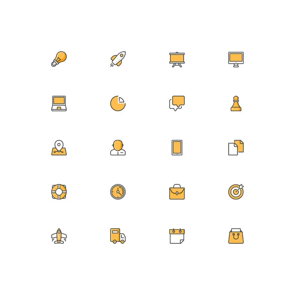 Set of universal flat line icons. Pixel perfect vector icon set for websites and infographics. Yellow color theme — Stock Vector