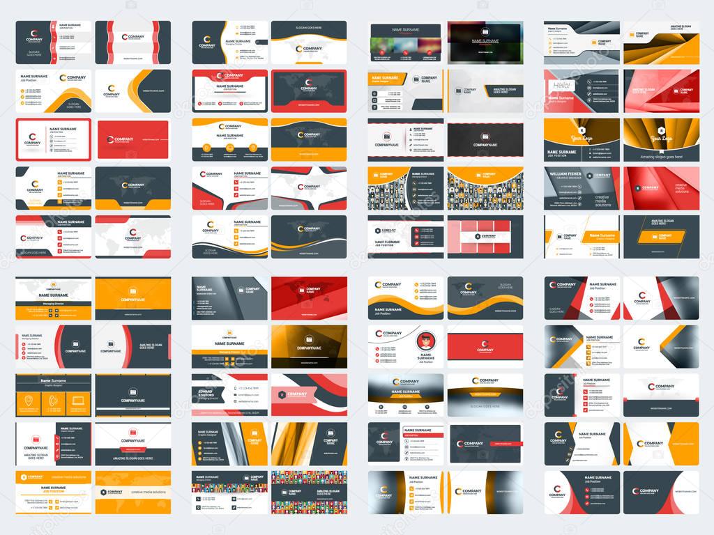 Collection of double sided business card vector templates. Stationery design vector set