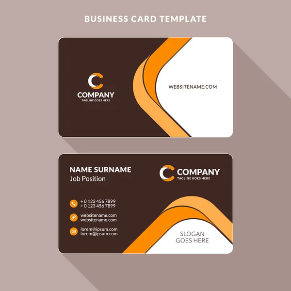 Sjabloon voor creatieve en schoon dubbelzijdige visitekaartjes. Oranje en bruine kleuren. Platte ontwerp vectorillustratie. Briefpapierontwerp — Stockvector