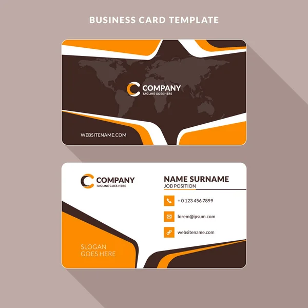 Δημιουργική και καθαρό Double-sided επαγγελματική κάρτα πρότυπο. Πορτοκαλί και καφέ αποχρώσεις. Εικονογράφηση διάνυσμα επίπεδη σχεδίαση. Σχέδιο επιστολόχαρτου — Διανυσματικό Αρχείο