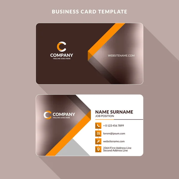 Creative and Clean Double-sided Business Card Template. Orange and Brown Colors. Flat Design Vector Illustration. Stationery Design — Stock Vector