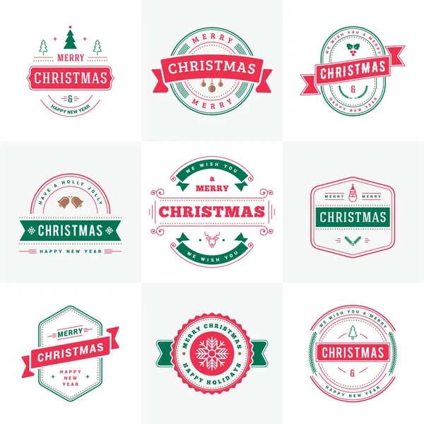 Ensemble d'éléments de design typographique décoratifs Joyeux Noël et Bonne Année pour cartes de vœux ou invitations. Illustration vectorielle — Image vectorielle