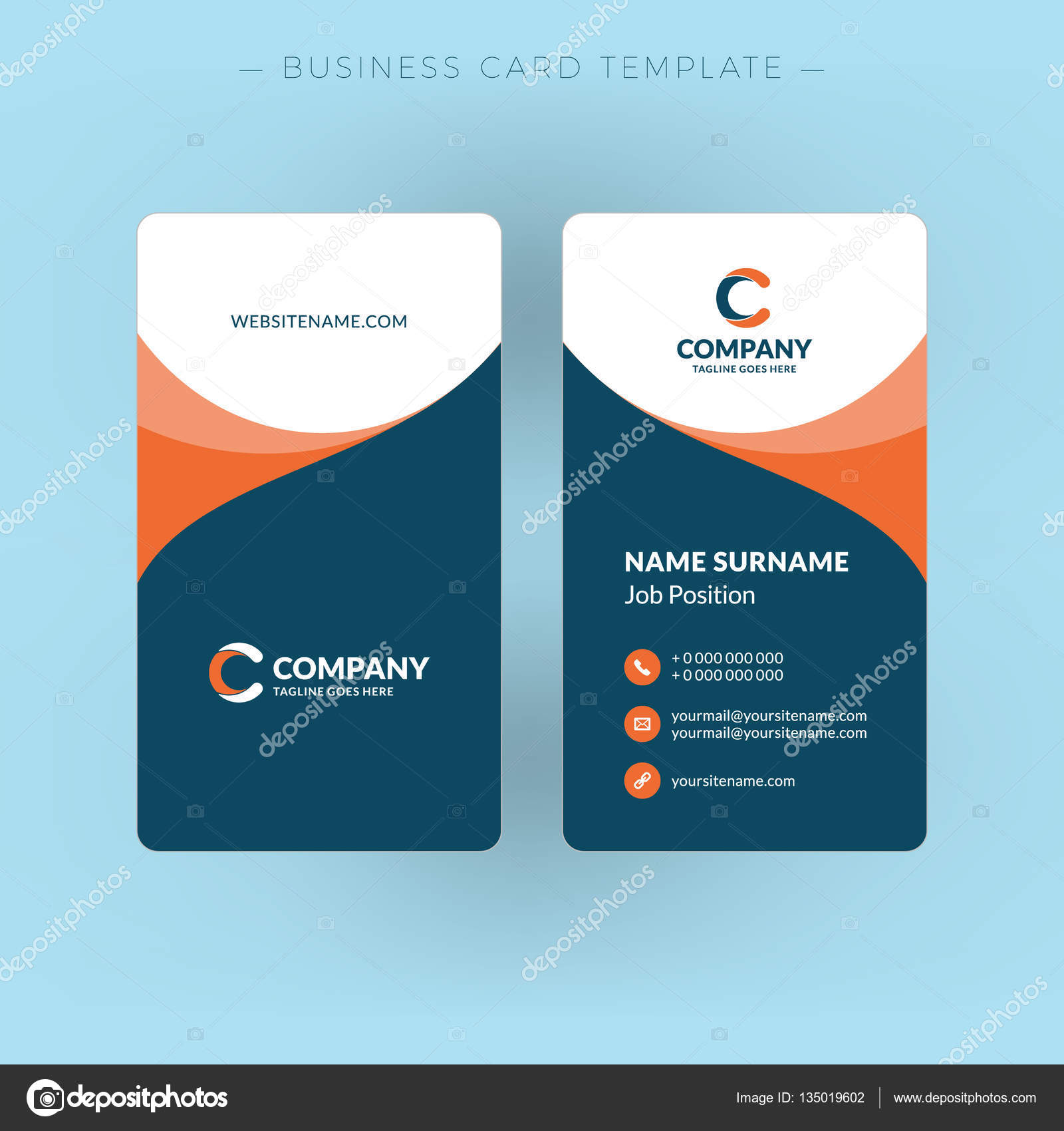 vertical double sided business card template vector illustration