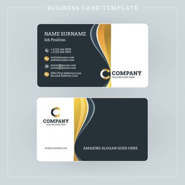 Çift taraflı kartvizit şablonuna soyut dalgalar altın ve siyah arka plan ile. Vektör çizim. İleti örneği tasarım