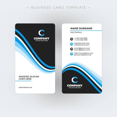 Dikey çift taraflı kartvizit şablonu. Vektör çizim. İleti örneği tasarım