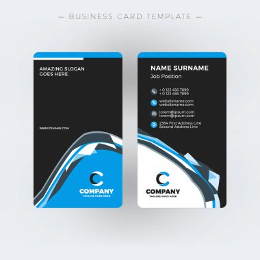 Dikey çift taraflı kartvizit şablonu. Vektör çizim. İleti örneği tasarım