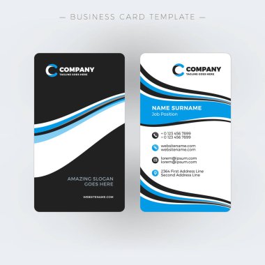 Dikey çift taraflı kartvizit şablonu. Vektör çizim. İleti örneği tasarım