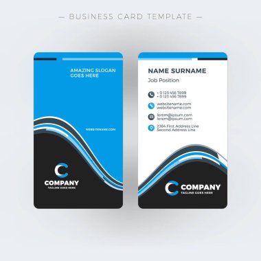 Dikey çift taraflı kartvizit şablonu. Vektör çizim. İleti örneği tasarım