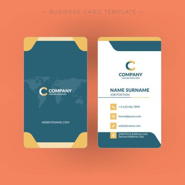 Dikey çift taraflı kartvizit şablonu. Vektör çizim. İleti örneği tasarım