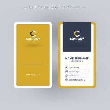 Dikey çift taraflı kartvizit şablonu. Vektör çizim. İleti örneği tasarım