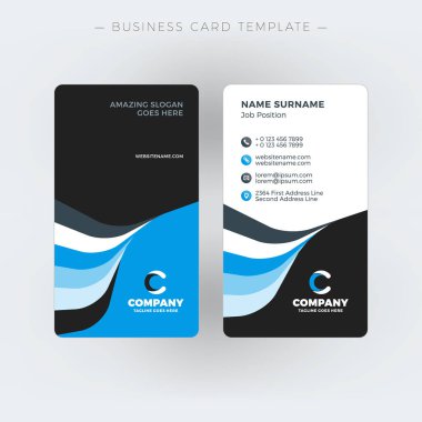 Dikey çift taraflı kartvizit şablonu. Vektör çizim. İleti örneği tasarım