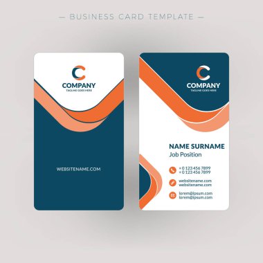 Dikey çift taraflı kartvizit şablonu. Vektör çizim. İleti örneği tasarım