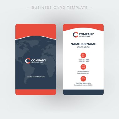 Dikey çift taraflı kartvizit şablonu. Vektör çizim. İleti örneği tasarım