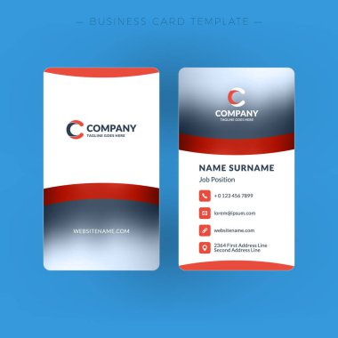 Dikey çift taraflı kartvizit şablonu. Vektör çizim. İleti örneği tasarım