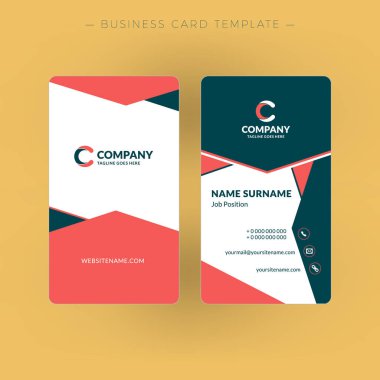 Dikey çift taraflı kartvizit şablonu. Vektör çizim. İleti örneği tasarım