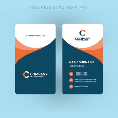 Dikey çift taraflı kartvizit şablonu. Vektör çizim. İleti örneği tasarım