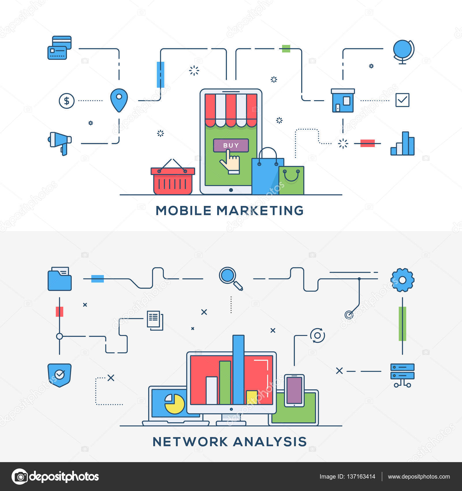 Eine Reihe Von Banner Vorlagen Fur Flache Unternehmenswebseiten Mobiles Marketing Netzwerk Analyse Vektorillustrationskonzept Fur Web Banner Und Werbematerialien Stockvektor C Antartstock