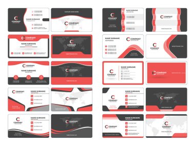 Kartvizit şablonları. İleti örneği tasarım vektör kümesi. Kırmızı ve siyah renkleri. Düz stil vektör çizim