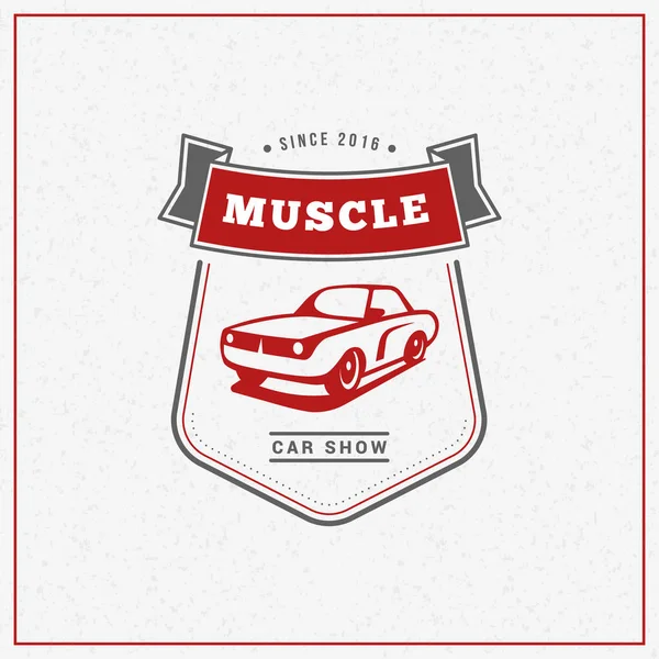 Klasik Otomobil logo, amblem, rozet. Hizmet araba tamir, araba restorasyonu ve araba kulübü tasarım öğeleri. Vektör çizim. Kırmızı ve gri açık renkli üzerine