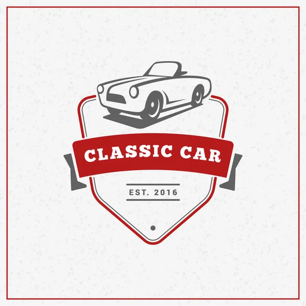 Klasik Otomobil logo, amblem, rozet. Hizmet araba tamir, araba restorasyonu ve araba kulübü tasarım öğeleri. Vektör çizim. Kırmızı ve gri açık renkli üzerine — Stok Vektör