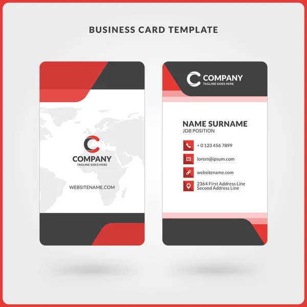 Vertical Double-sided Business Card Template. Red and Black Colors. Flat Design Vector Illustration. Stationery Design — Stock Vector